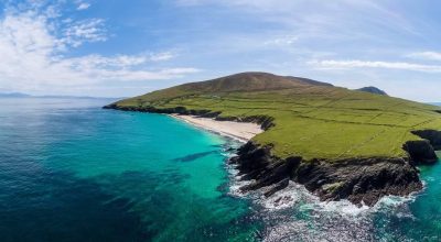 Aerial view of the Dingle Peninsula cliffs—book a Slea Head drive tour from Dingle online.